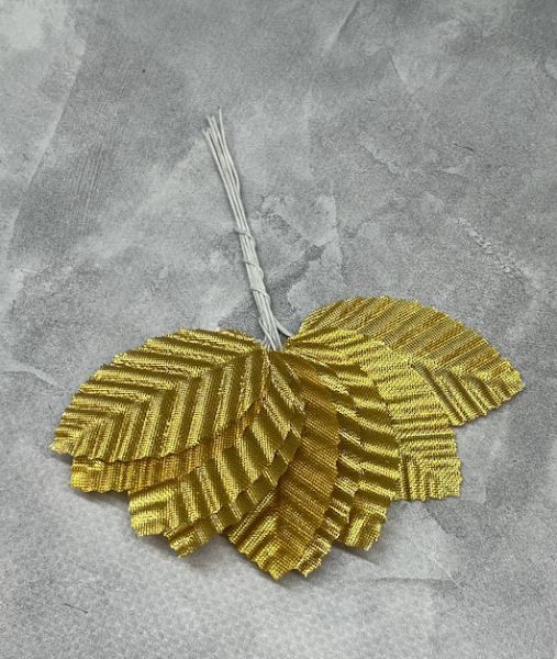 Листочки на дроті, розмір 5*3,7 см, колір-золото, уп 10 шт 014911 фото